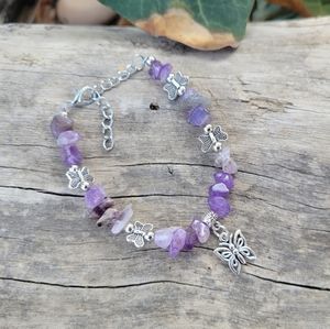 Amethyst Crystal Butterfly Charm Bracelet Amethyst Bracelet Amethyst Jewelry